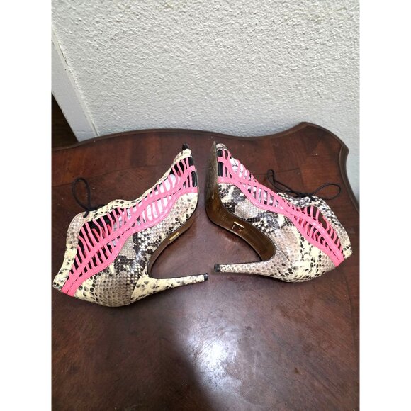Ted Baker London Neon Pink & Snakeskin Lace-Up Open Toe Heels Size 37.5 - Picture 7 of 15